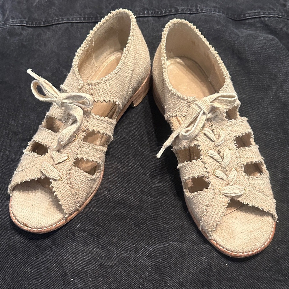 Stuart Weitzman Tan Lace-Up Espadrilles
